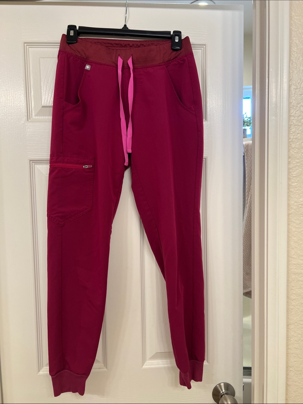 Figs Deep Magenta Jogger Pants with Pink Drawstring